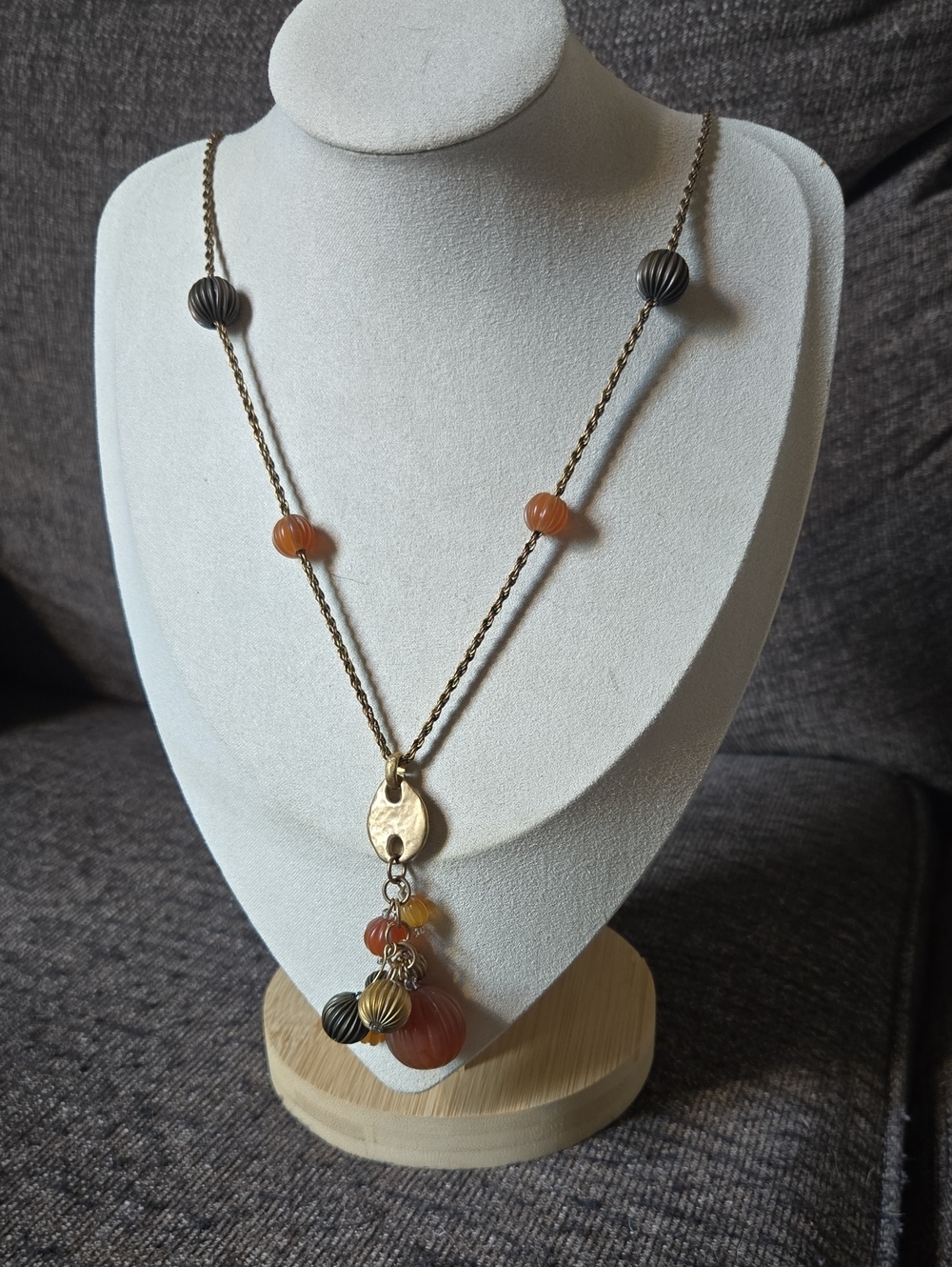 Vintage Coldwater Creek Beaded Pendant Long Necklace - Antique Gold Tone 💫